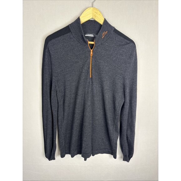J.Lindeberg 100% Merino Wool Quarter Zip Golf Sweater XL Charcoal Gray Black - Picture 1 of 5